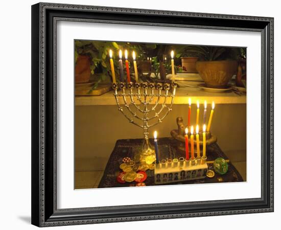 Jewish Festival of Hanukkah, Three Hanukiah with Four Candles Each, Jerusalem, Israel, Middle East-Eitan Simanor-Framed Photographic Print