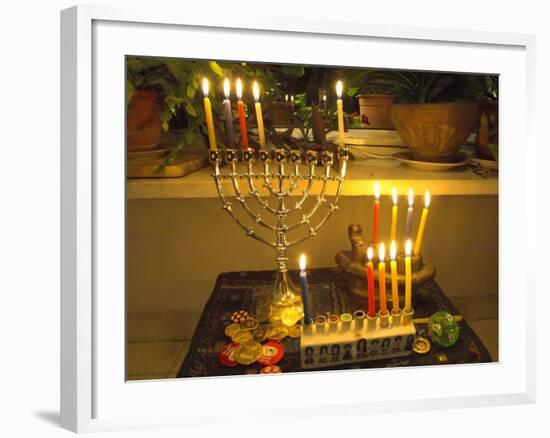 Jewish Festival of Hanukkah, Three Hanukiah with Four Candles Each, Jerusalem, Israel, Middle East-Eitan Simanor-Framed Photographic Print