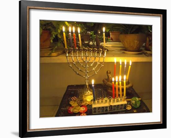 Jewish Festival of Hanukkah, Three Hanukiah with Four Candles Each, Jerusalem, Israel, Middle East-Eitan Simanor-Framed Photographic Print