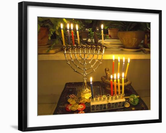 Jewish Festival of Hanukkah, Three Hanukiah with Four Candles Each, Jerusalem, Israel, Middle East-Eitan Simanor-Framed Photographic Print