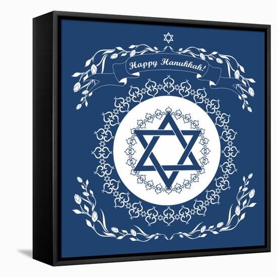 Jewish Hanukkah Holiday Background with Magen David Star - Vector Illustration-kaetana-Framed Stretched Canvas