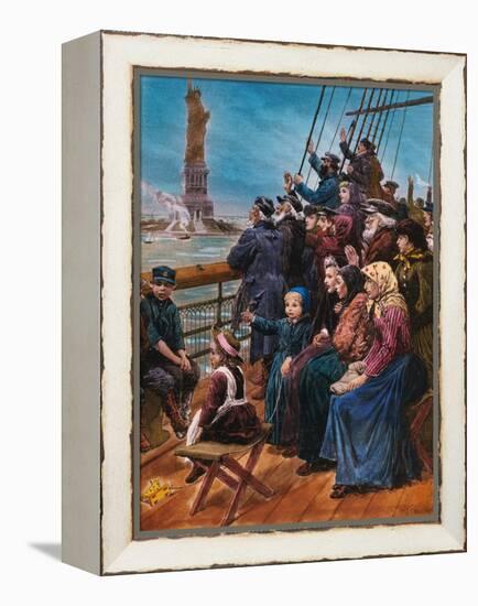 Jewish Immigrants on Ship near Statue of Liberty-null-Framed Premier Image Canvas