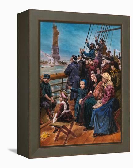 Jewish Immigrants on Ship near Statue of Liberty-null-Framed Premier Image Canvas