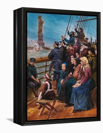 Jewish Immigrants on Ship near Statue of Liberty-null-Framed Premier Image Canvas