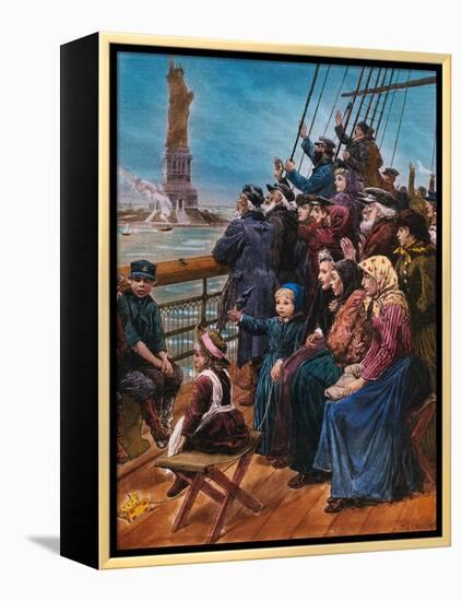 Jewish Immigrants on Ship near Statue of Liberty-null-Framed Premier Image Canvas