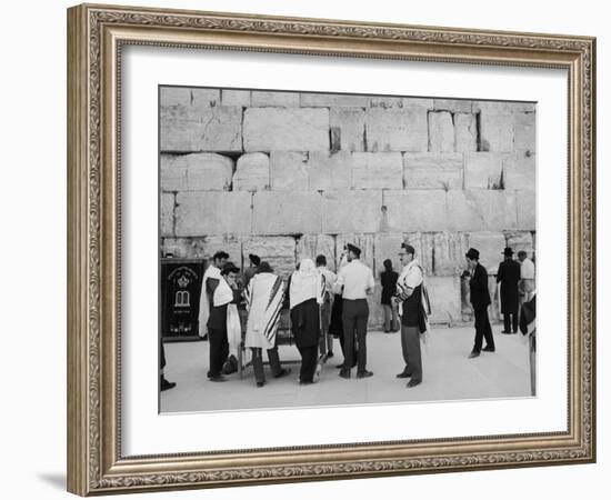 Jewish Men in Various Modes of Traditional Dress at the Wailing Wall in Jerusalem-null-Framed Photographic Print