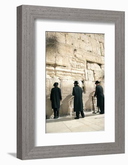 Jewish Orthodox Men Pray at Western Wall, Jerusalem, Israel-David Noyes-Framed Photographic Print