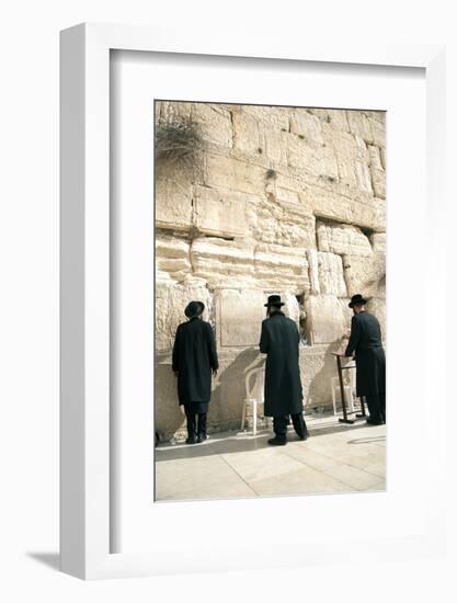 Jewish Orthodox Men Pray at Western Wall, Jerusalem, Israel-David Noyes-Framed Photographic Print