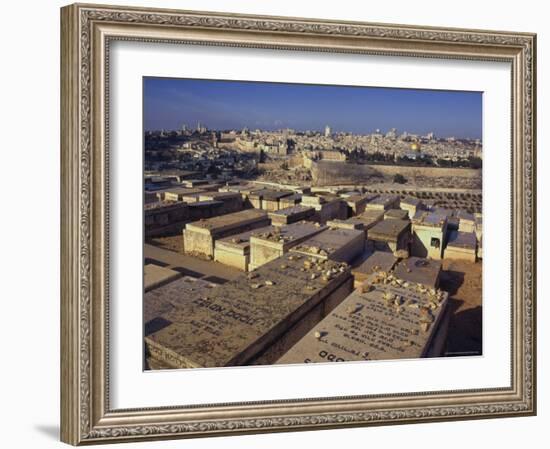 Jewish Tombs in the Mount of Olives Cemetery, with the Old City Beyond, Jerusalem, Israel-Eitan Simanor-Framed Photographic Print