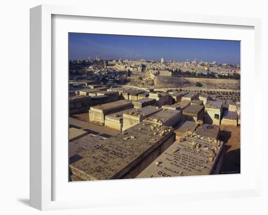 Jewish Tombs in the Mount of Olives Cemetery, with the Old City Beyond, Jerusalem, Israel-Eitan Simanor-Framed Photographic Print