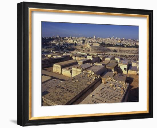 Jewish Tombs in the Mount of Olives Cemetery, with the Old City Beyond, Jerusalem, Israel-Eitan Simanor-Framed Photographic Print