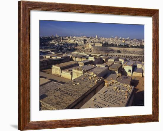 Jewish Tombs in the Mount of Olives Cemetery, with the Old City Beyond, Jerusalem, Israel-Eitan Simanor-Framed Photographic Print