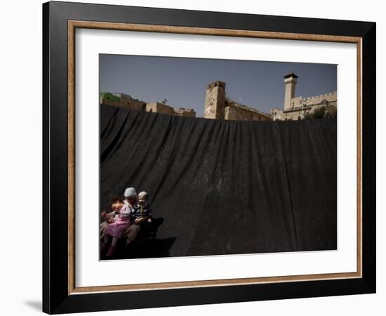 Jewish Woman with Her Children Outside the Tomb of the Patriarchs During Passover Celebrations-null-Framed Photographic Print