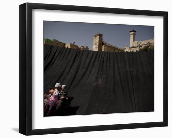Jewish Woman with Her Children Outside the Tomb of the Patriarchs During Passover Celebrations-null-Framed Photographic Print