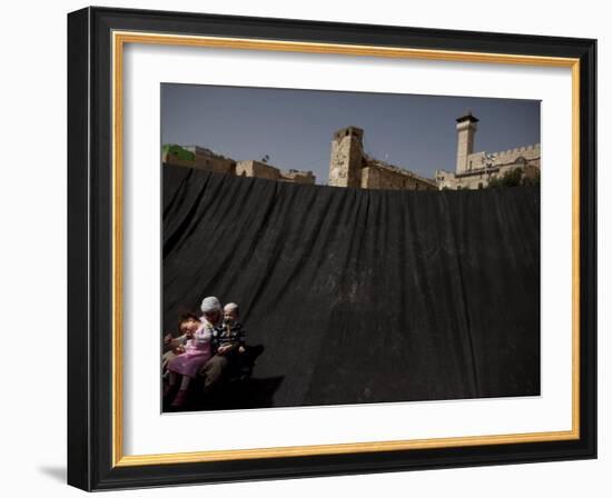 Jewish Woman with Her Children Outside the Tomb of the Patriarchs During Passover Celebrations-null-Framed Photographic Print