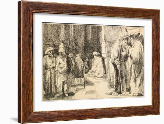 Jews in the Synagogue-Rembrandt van Rijn-Framed Giclee Print