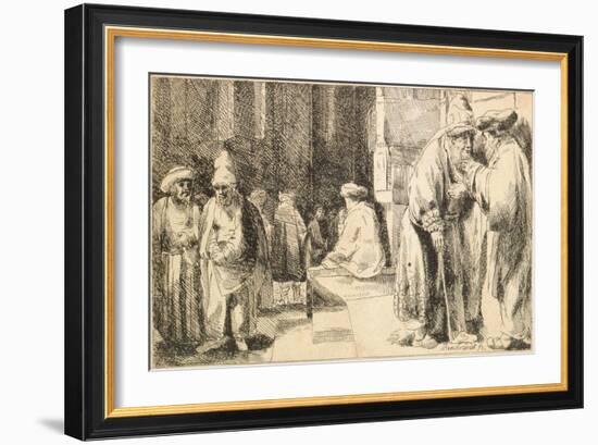 Jews in the Synagogue-Rembrandt van Rijn-Framed Giclee Print