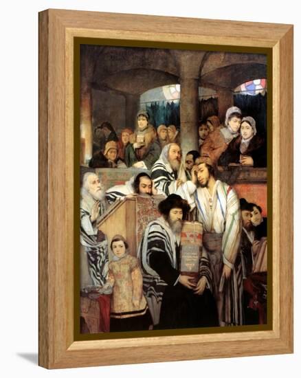 Jews Praying in the Synagogue on Yom Kippur, 1878-Maurycy Gottlieb-Framed Premier Image Canvas