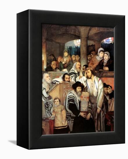 Jews Praying in the Synagogue on Yom Kippur, 1878-Maurycy Gottlieb-Framed Premier Image Canvas