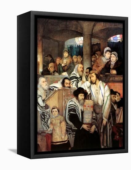 Jews Praying in the Synagogue on Yom Kippur, 1878-Maurycy Gottlieb-Framed Premier Image Canvas