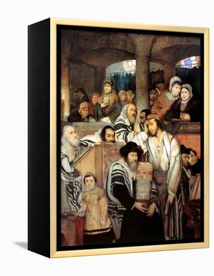 Jews Praying in the Synagogue on Yom Kippur, 1878-Maurycy Gottlieb-Framed Premier Image Canvas