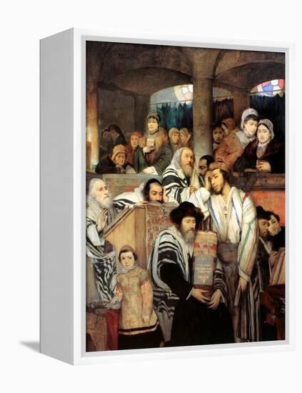 Jews Praying in the Synagogue on Yom Kippur, 1878-Maurycy Gottlieb-Framed Premier Image Canvas