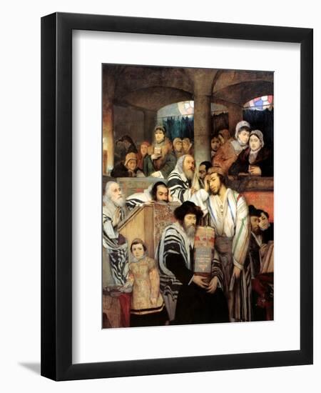 Jews Praying in the Synagogue on Yom Kippur, 1878-Maurycy Gottlieb-Framed Giclee Print