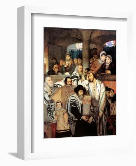 Jews Praying in the Synagogue on Yom Kippur, 1878-Maurycy Gottlieb-Framed Giclee Print