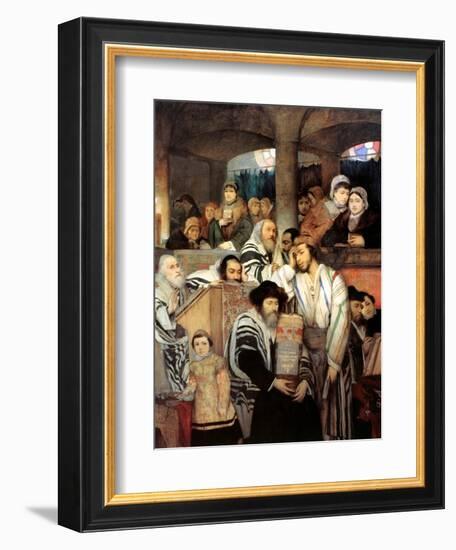 Jews Praying in the Synagogue on Yom Kippur, 1878-Maurycy Gottlieb-Framed Giclee Print