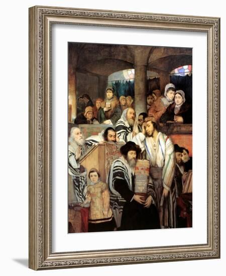 Jews Praying in the Synagogue on Yom Kippur, 1878-Maurycy Gottlieb-Framed Giclee Print