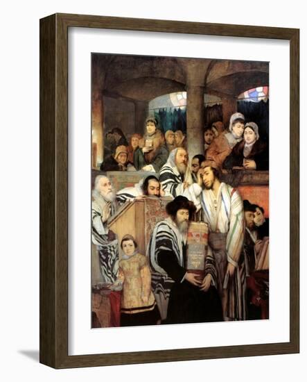 Jews Praying in the Synagogue on Yom Kippur, 1878-Maurycy Gottlieb-Framed Giclee Print