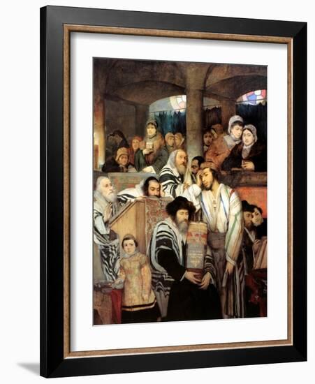 Jews Praying in the Synagogue on Yom Kippur, 1878-Maurycy Gottlieb-Framed Giclee Print