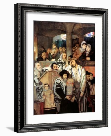 Jews Praying in the Synagogue on Yom Kippur, 1878-Maurycy Gottlieb-Framed Giclee Print