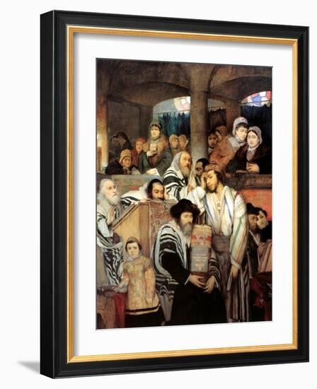 Jews Praying in the Synagogue on Yom Kippur, 1878-Maurycy Gottlieb-Framed Giclee Print