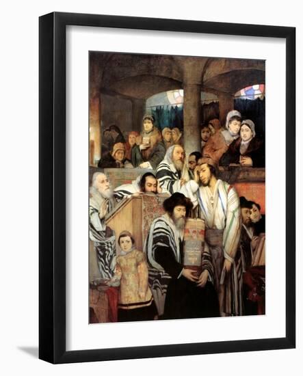 Jews Praying in the Synagogue on Yom Kippur, 1878-Maurycy Gottlieb-Framed Premium Giclee Print