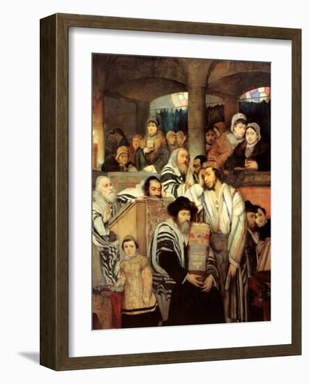 Jews Praying in the Synagogue on Yom Kippur-Maurycy Gottlieb-Framed Giclee Print