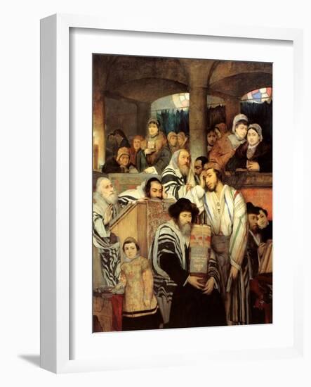 Jews Praying in the Synagogue on Yom Kippur-Maurycy Gottlieb-Framed Giclee Print