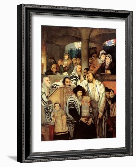 Jews Praying in the Synagogue on Yom Kippur-Maurycy Gottlieb-Framed Giclee Print