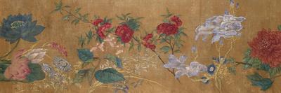 Sprays of Blossoming Prunus, Chrysanthemums, Peonies, Hydrangea, Lotus, Further Flowers and Foliage-Jiang Tingzi (After)-Framed Premier Image Canvas