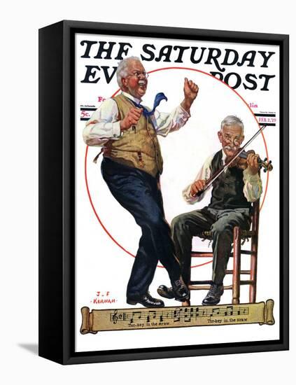 "Jig to a Fiddle," Saturday Evening Post Cover, February 2, 1929-J.F. Kernan-Framed Premier Image Canvas