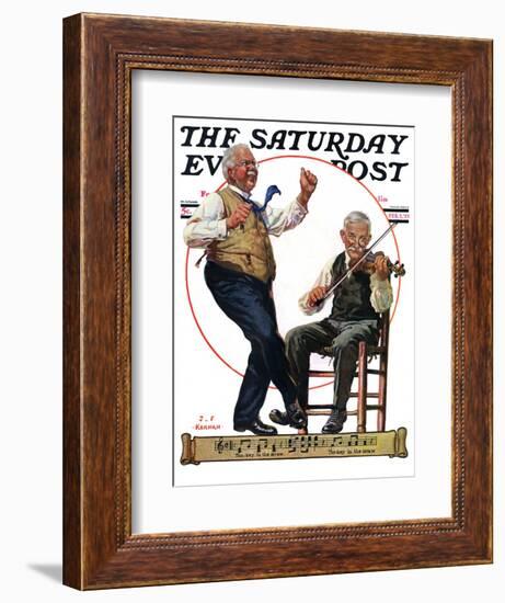 "Jig to a Fiddle," Saturday Evening Post Cover, February 2, 1929-J.F. Kernan-Framed Giclee Print