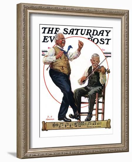 "Jig to a Fiddle," Saturday Evening Post Cover, February 2, 1929-J.F. Kernan-Framed Giclee Print