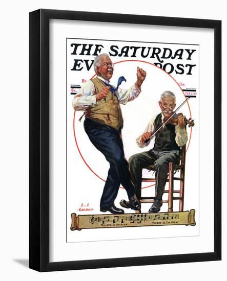 "Jig to a Fiddle," Saturday Evening Post Cover, February 2, 1929-J.F. Kernan-Framed Giclee Print