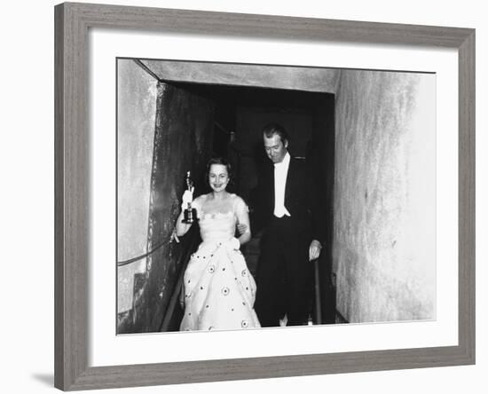 Jimmy Stewart Escorting Olivia deHavilland After Winning Oscar for Best Actress in "The Heiress"-Ed Clark-Framed Premium Photographic Print