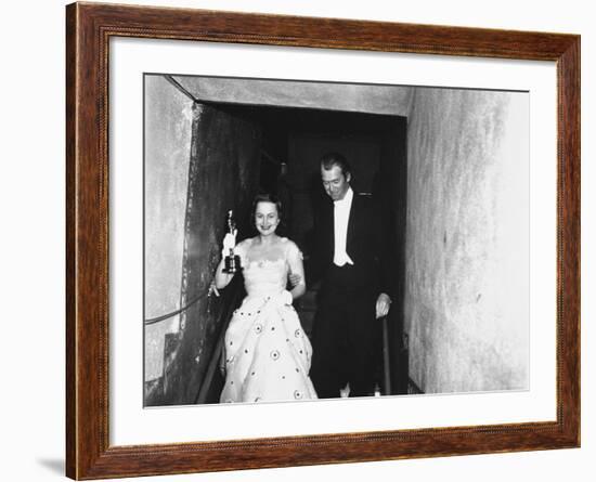 Jimmy Stewart Escorting Olivia deHavilland After Winning Oscar for Best Actress in "The Heiress"-Ed Clark-Framed Premium Photographic Print