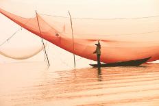 Unidentified Fisherman Checks His Nets in Early Morning on River in Hoian, Vietnam-Jimmy Tran-Photographic Print
