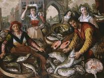 The Four Elements: a Fishmonger's Stall in a Town with the Miraculous Draught of Fishes Beyond -…-Joachim Beuckelaer-Giclee Print