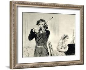 JOACHIM Joseph playing-Adolph Friedrich Erdmann von Menzel-Framed Giclee Print