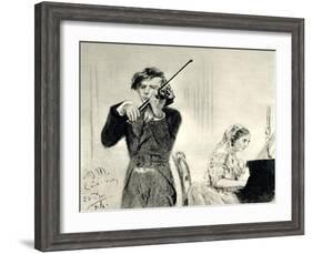 JOACHIM Joseph playing-Adolph Friedrich Erdmann von Menzel-Framed Giclee Print