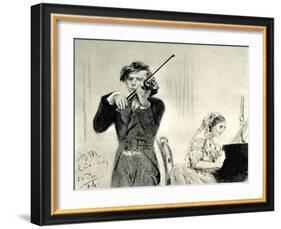 JOACHIM Joseph playing-Adolph Friedrich Erdmann von Menzel-Framed Giclee Print